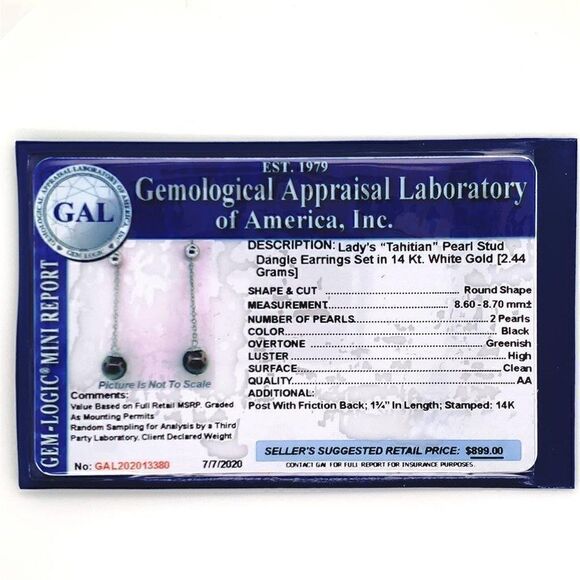 Tahitian Pearl 14 KT Earrings Certified $899 013380 - Picture 9 of 9